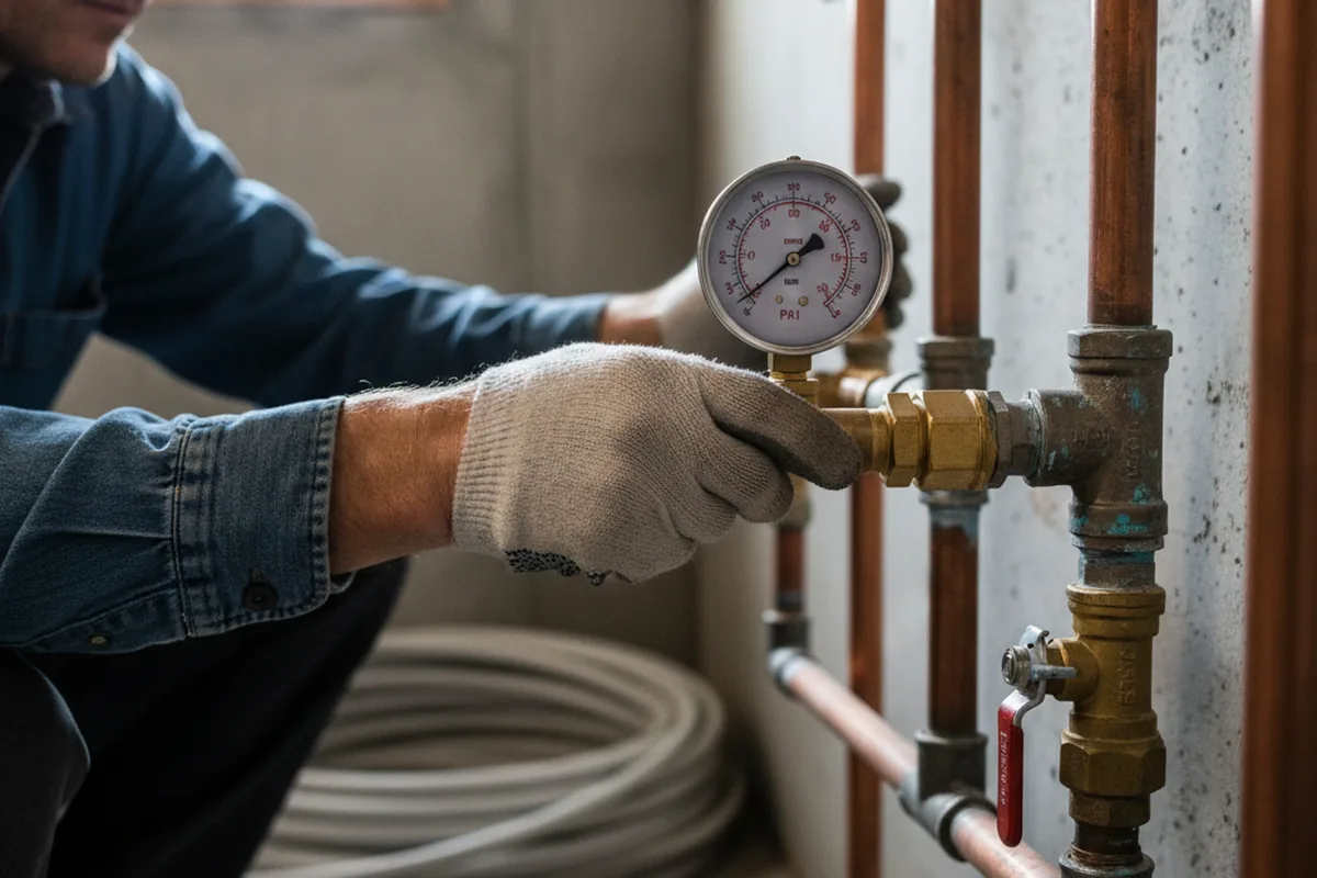 Pressure testing a repaired line during Water Line Repair in Fultonham